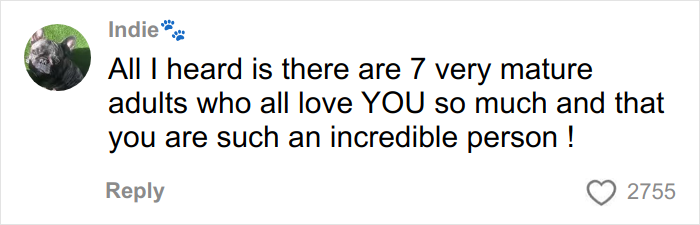 Comment highlighting love and support from seven parents, reflecting why woman has 7 parents and people are baffled online.