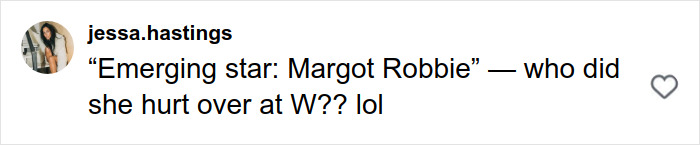 Comment questioning who was offended by Margot Robbie's underwater cover shoot, expressing disbelief and amusement. Comment questioning who was offended by Margot Robbie's underwater cover shoot, expressing disbelief and amusement.