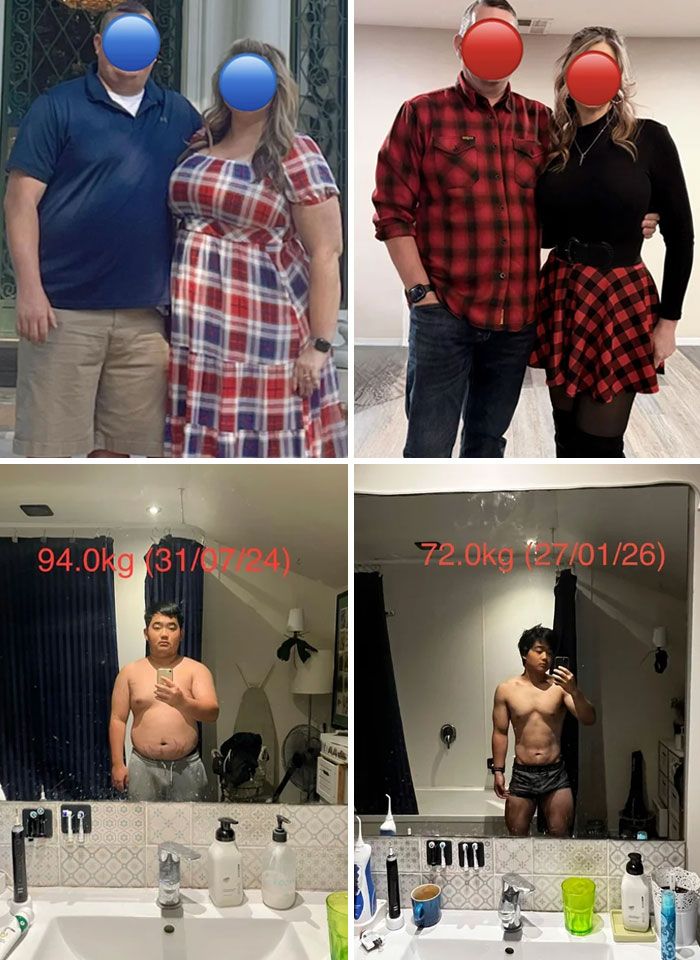 Dramatic before and after pics showing weight loss and style transformations of men and women.