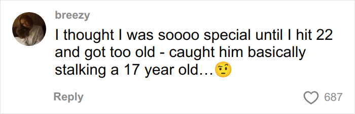 Comment on social media about a problematic addictive relationship with a much older man during teenage years.