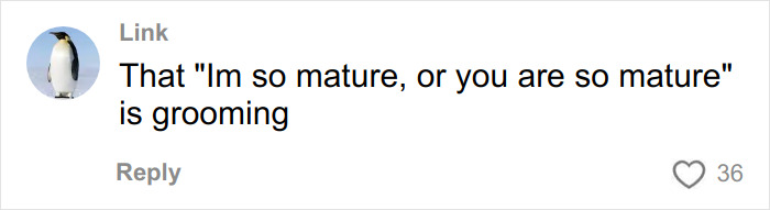 Comment on social media post discussing twisted and addictive relationship experiences with much-older man during teenage years.