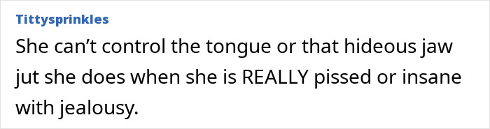 Text post reading: She can’t control the tongue or that hideous jaw jut she does when she is REALLY pissed or insane with jealousy, related to critics celebrating Kate Middleton’s 44th birthday with a viral Meghan Markle stare compilation. Text post reading: She can’t control the tongue or that hideous jaw jut she does when she is REALLY pissed or insane with jealousy, related to critics celebrating Kate Middleton’s 44th birthday with a viral Meghan Markle stare compilation.
