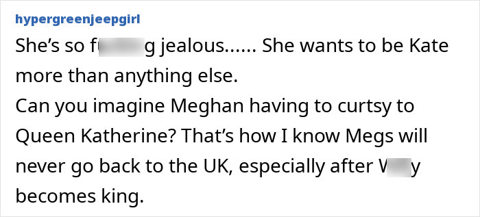 Screenshot of a social media comment discussing Meghan Markle’s behavior in relation to Kate Middleton’s 44th birthday. Screenshot of a social media comment discussing Meghan Markle’s behavior in relation to Kate Middleton’s 44th birthday.