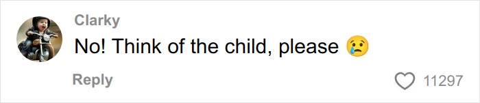 Comment on social media expressing concern for a child, featuring a crying emoji and 11,297 likes. Comment on social media expressing concern for a child, featuring a crying emoji and 11,297 likes.