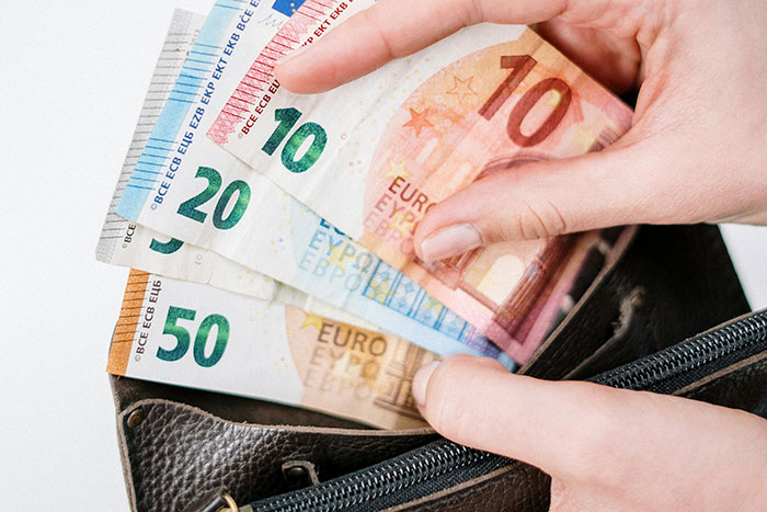 Hands holding euro bills above a purse, illustrating gf's ATM metaphor for financial dependence Hands holding euro bills above a purse, illustrating gf's ATM metaphor for financial dependence