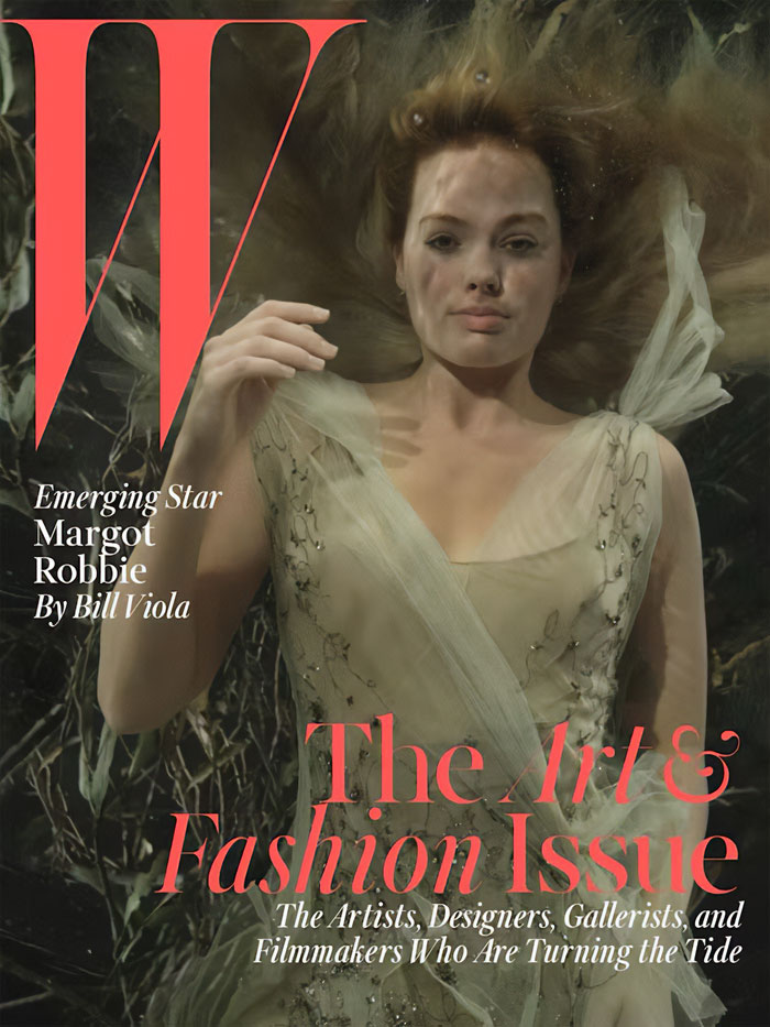Margot Robbie underwater cover shoot in a flowing dress, featured in a fashion and art magazine issue. Margot Robbie underwater cover shoot in a flowing dress, featured in a fashion and art magazine issue.