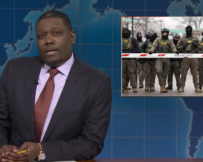Michael Che on SNL Weekend Update segment reacting to controversial ICE joke sparking heated debate.