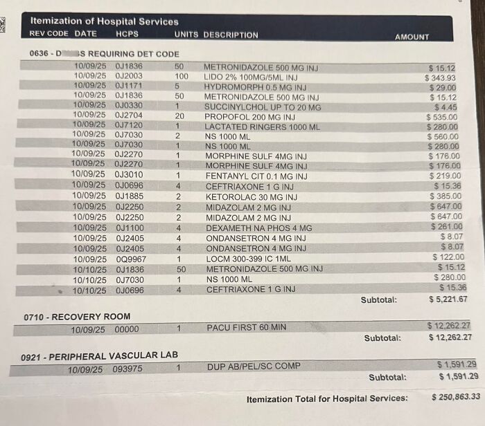 Hospital bill showing high itemized charges, illustrating issues that make the U.S. look less like a country and more like a warning