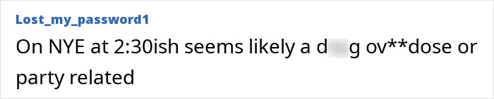 Text message discussing mysterious circumstances around an event, hinting at o******e or party-related cause. Text message discussing mysterious circumstances around an event, hinting at o******e or party-related cause.