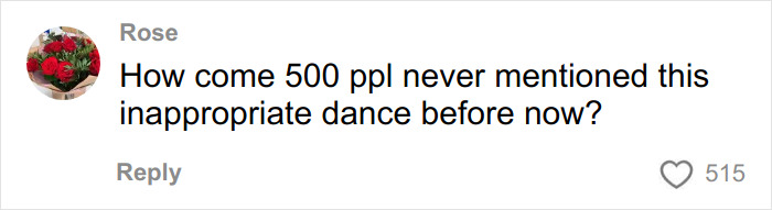 Comment by user Rose questioning why Victoria Beckham’s inappropriate dance was never mentioned before at the wedding event. Comment by user Rose questioning why Victoria Beckham’s inappropriate dance was never mentioned before at the wedding event.