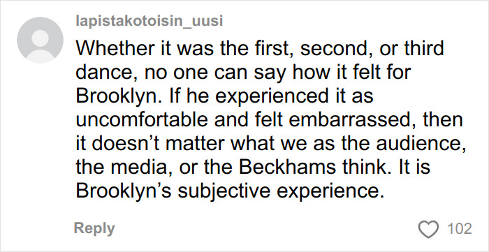 Alt text: Comment discussing new details of Victoria Beckham’s inappropriate dance at Brooklyn and Nicola’s wedding. Alt text: Comment discussing new details of Victoria Beckham’s inappropriate dance at Brooklyn and Nicola’s wedding.