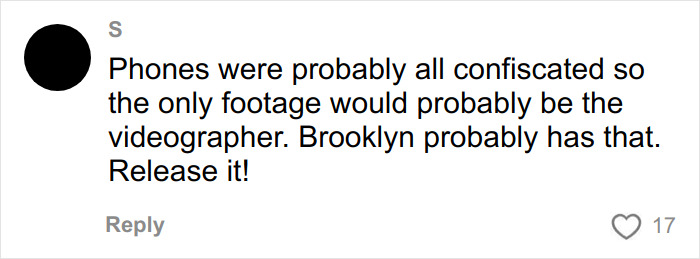 Comment about confiscated phones and video footage from Brooklyn and Nicola’s wedding revealing details of Victoria Beckham’s dance. Comment about confiscated phones and video footage from Brooklyn and Nicola’s wedding revealing details of Victoria Beckham’s dance.