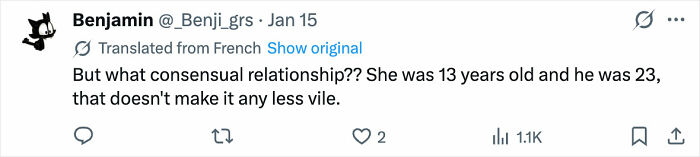 Tweet screenshot showing a translated message discussing an Olympic gold medalist charged with crime against a former coach's daughter.