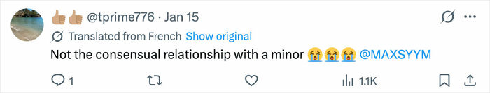 Screenshot of a tweet mentioning a non-consensual relationship involving an Olympic gold medalist and a minor.