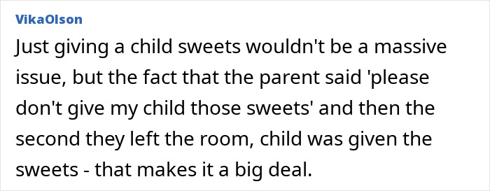 Woman furious in forum screenshot reacting to comment about giving sweets to a 2-year-old daughter Woman furious in forum screenshot reacting to comment about giving sweets to a 2-year-old daughter