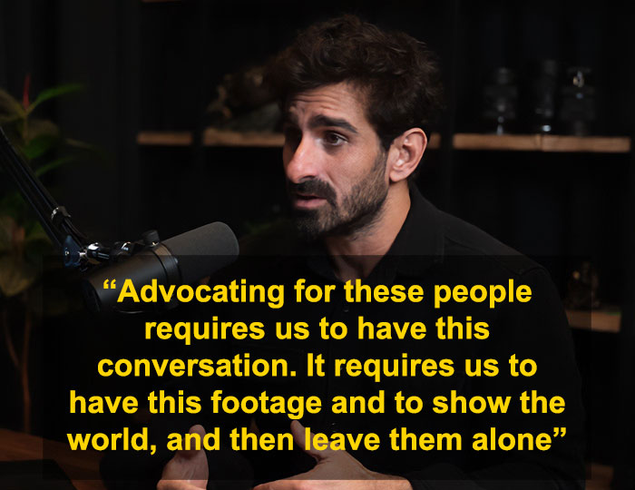 Man speaking into a microphone about uncontacted Amazonian tribe footage and the need to protect their privacy. Man speaking into a microphone about uncontacted Amazonian tribe footage and the need to protect their privacy.