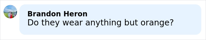 Comment by Brandon Heron asking if they wear anything but orange, displayed on a white background.