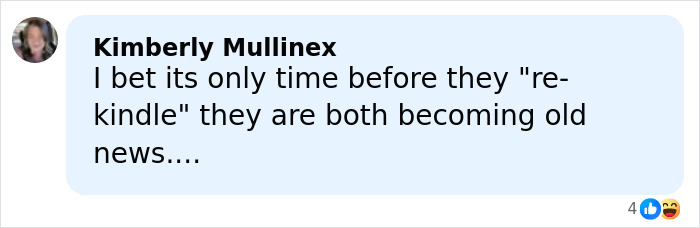 Comment from Kimberly Mullinex expressing opinion about rekindling a relationship, related to Jennifer Garner divorce trauma bond. Comment from Kimberly Mullinex expressing opinion about rekindling a relationship, related to Jennifer Garner divorce trauma bond.