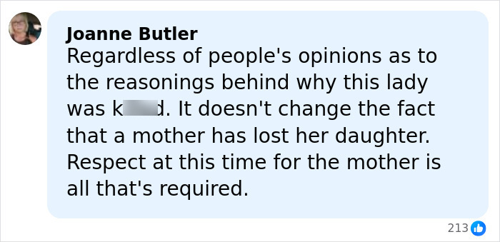 Facebook comment from Joanne Butler discussing the mother slain by ICE agent and family reactions. Facebook comment from Joanne Butler discussing the mother slain by ICE agent and family reactions.