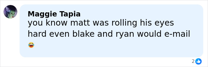 Screenshot of a social media comment mentioning Blake Lively and Ryan Reynolds texting about Matt Damon and Ben Affleck.