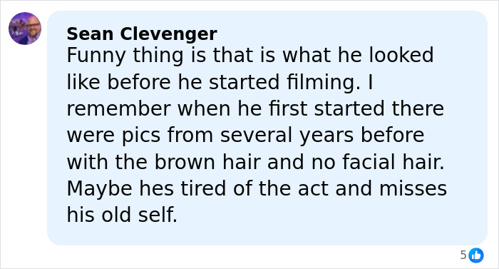 Comment discussing Guy Fieri’s 58th birthday glow-up, mentioning brown hair and ditching spiky blonde style.