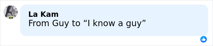 Comment mentioning Guy Fieri in a casual chat bubble, referencing a change from "Guy" to "I know a guy" phrase. Comment mentioning Guy Fieri in a casual chat bubble, referencing a change from "Guy" to "I know a guy" phrase.