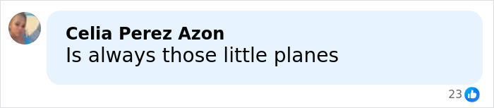 Facebook comment by Celia Perez Azon discussing small planes, related to famous singer plane crash news.