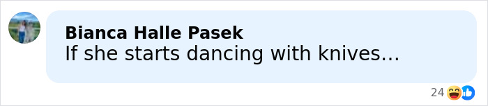 Facebook comment bubble by Bianca Halle Pasek reading If she starts dancing with knives under Amy Schumer bikini shots post Facebook comment bubble by Bianca Halle Pasek reading If she starts dancing with knives under Amy Schumer bikini shots post