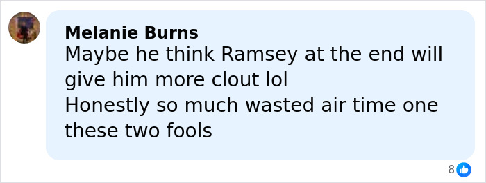 Comment by Melanie Burns criticizing Adam Peaty&rsquo;s controversial wedding and mentioning Ramsey&rsquo;s influence.