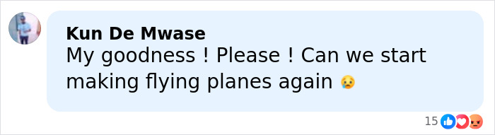 Comment by Kun De Mwase about making flying planes again, expressing sadness over famous singer's plane crash.