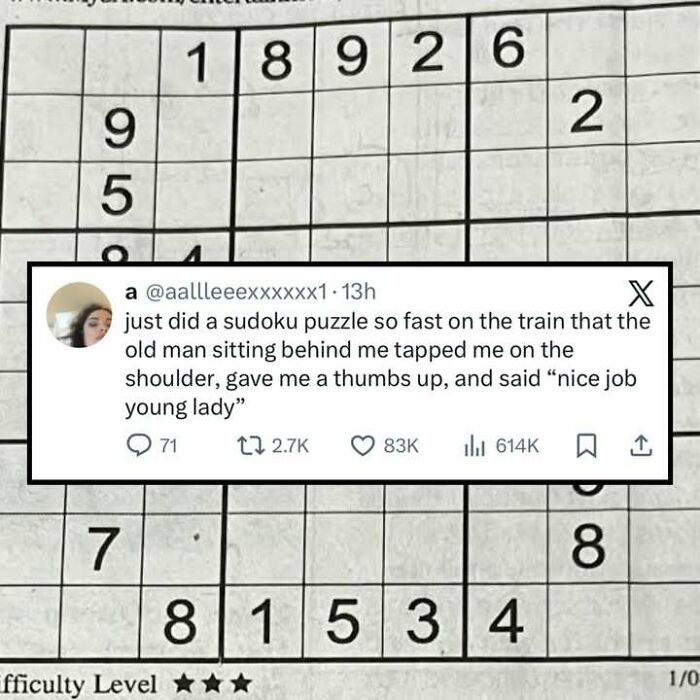 A funny screenshot of a tweet about solving a sudoku puzzle quickly, perfect for distraction and humor.