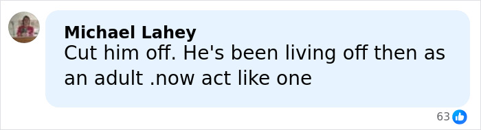 Comment by Michael Lahey expressing frustration about someone living off others as an adult amid family feud involving Brooklyn Beckham. Comment by Michael Lahey expressing frustration about someone living off others as an adult amid family feud involving Brooklyn Beckham.