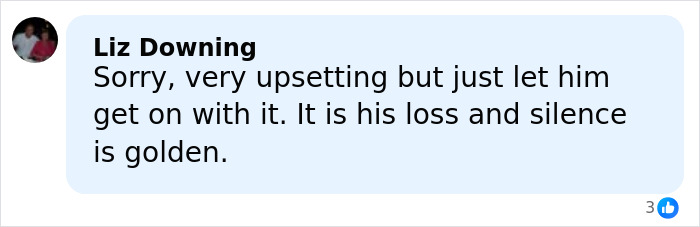 Comment from Liz Downing expressing disappointment over Brooklyn Beckham's family feud with parents David and Victoria. Comment from Liz Downing expressing disappointment over Brooklyn Beckham's family feud with parents David and Victoria.