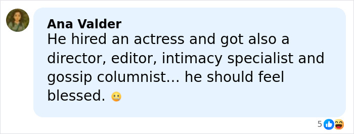 Screenshot of a social media comment discussing involvement of an actress, director, and intimacy specialist in the Justin Baldoni case.