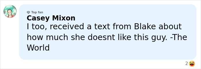 Alt text: Social media post showing a comment about Blake Lively and Ryan Reynolds's texts regarding Justin Baldoni case. Alt text: Social media post showing a comment about Blake Lively and Ryan Reynolds's texts regarding Justin Baldoni case.
