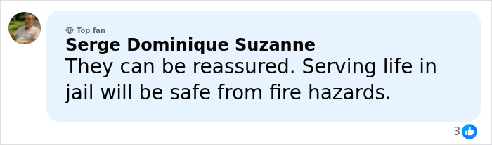 Comment from Serge Dominique Suzanne discussing the fate of the waitress linked to the Swiss ski resort fire tragedy.