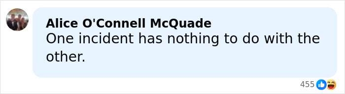 Comment from Alice O'Connell McQuade in a social media post discussing the father of ICE agent amid immigrant wife bombshell. Comment from Alice O'Connell McQuade in a social media post discussing the father of ICE agent amid immigrant wife bombshell.