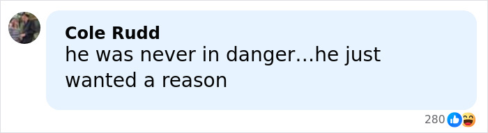 Comment from Cole Rudd responding to an ICE agent case, expressing skepticism about perceived danger or motive. Comment from Cole Rudd responding to an ICE agent case, expressing skepticism about perceived danger or motive.