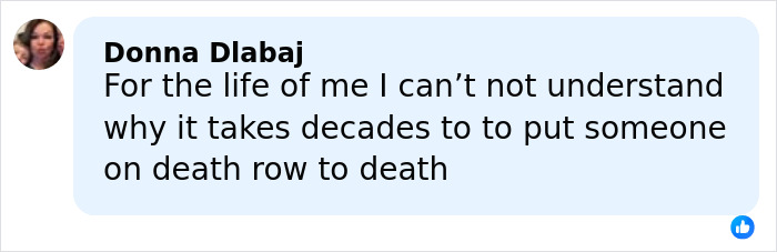 User comment expressing confusion about the lengthy time it takes for someone on death row to be executed. User comment expressing confusion about the lengthy time it takes for someone on death row to be executed.
