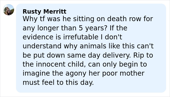 Screenshot of online comment discussing chilling last words of five-year-old who disappeared in Alligator Alley and reflecting on the tragedy.