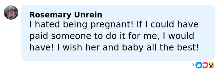 Comment from Rosemary Unrein praising Meghan Trainor's secret surrogate baby with supportive and positive sentiments. Comment from Rosemary Unrein praising Meghan Trainor's secret surrogate baby with supportive and positive sentiments.
