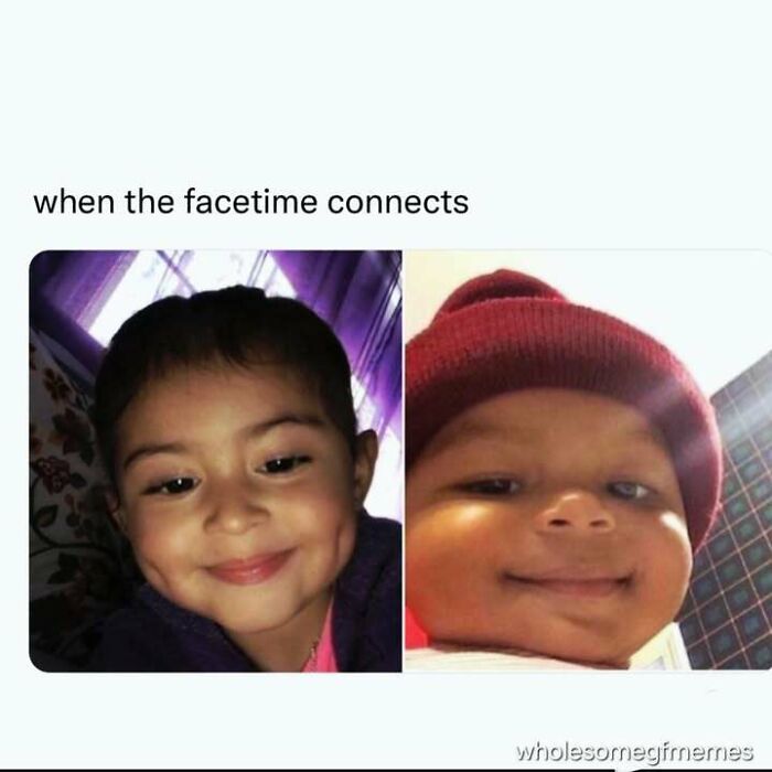 Happy kids smiling on a Facetime call, perfect loving memes to send to your girlfriend to feel appreciated.
