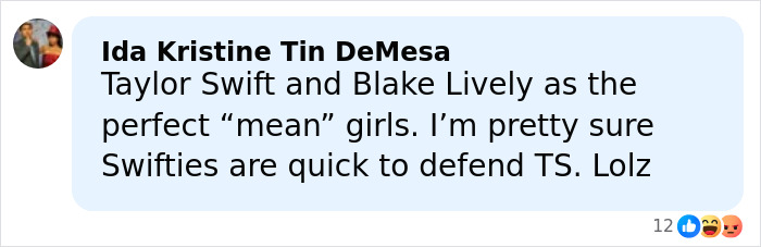 Comment discussing Taylor Swift and Blake Lively, referencing leaked texts and damning words about Justin Baldoni. Comment discussing Taylor Swift and Blake Lively, referencing leaked texts and damning words about Justin Baldoni.
