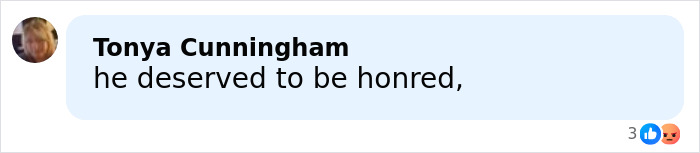 Social media comment bubble saying he deserved to be honored, related to Rob Reiner wife Michele email