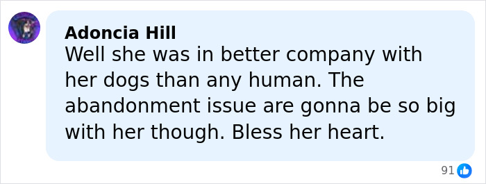 Comment about girl abandoned in mobile home, mentioning abandonment issue and sympathy for her situation.