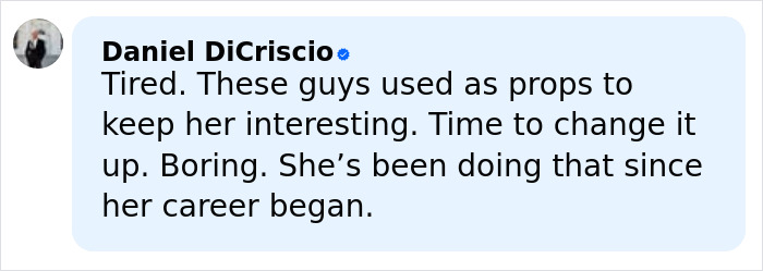 Comment from Daniel DiCriscio criticizing Madonna's Dolce & Gabbana ad featuring younger men and a c****h shot. Comment from Daniel DiCriscio criticizing Madonna's Dolce & Gabbana ad featuring younger men and a c****h shot.