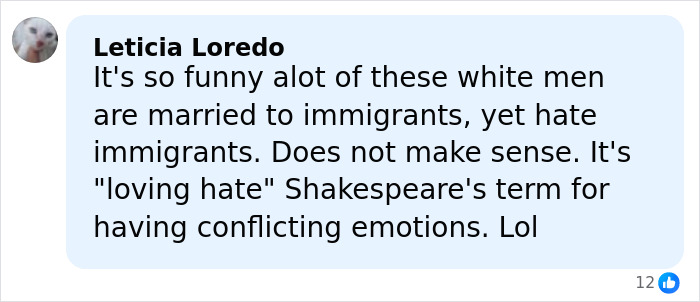 Comment from Leticia Loredo addressing immigrant wife and immigrant-related contradictions amid ICE agent case discussion. Comment from Leticia Loredo addressing immigrant wife and immigrant-related contradictions amid ICE agent case discussion.