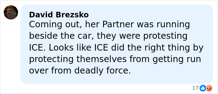 Comment text discussing ICE and a woman slain in her car in Minneapolis amid protests against ICE actions. Comment text discussing ICE and a woman slain in her car in Minneapolis amid protests against ICE actions.