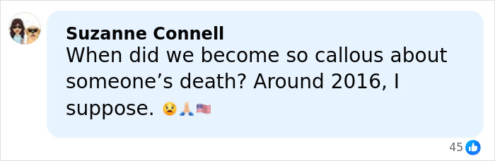 Comment from Suzanne Connell reflecting on callousness about death, relating to mom of a 6-year-old woman slain by ICE in Minneapolis. Comment from Suzanne Connell reflecting on callousness about death, relating to mom of a 6-year-old woman slain by ICE in Minneapolis.
