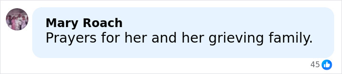 Comment expressing prayers and condolences for mom of a 6-year-old woman slain by ICE in Minneapolis, shared on social media. Comment expressing prayers and condolences for mom of a 6-year-old woman slain by ICE in Minneapolis, shared on social media.